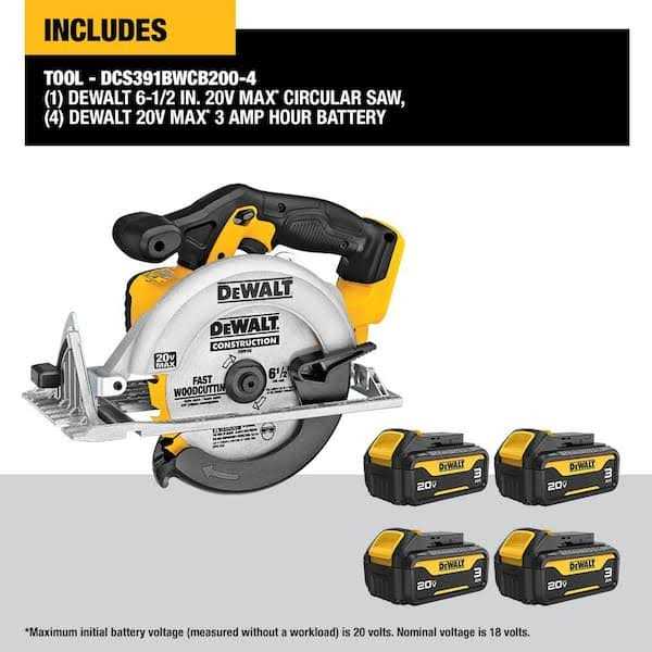 DEWALT 20-Volt Max Lithium-Ion Cordless 6.5 in. Sidewinder Style Circular Saw with 20-Volt 3Ah Max Premium Battery Packs