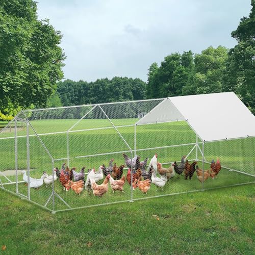 Heavy Duty Walk-in Chicken Coop, Large Metal Poultry Cage with Waterproof UV Cover & Round Top Design