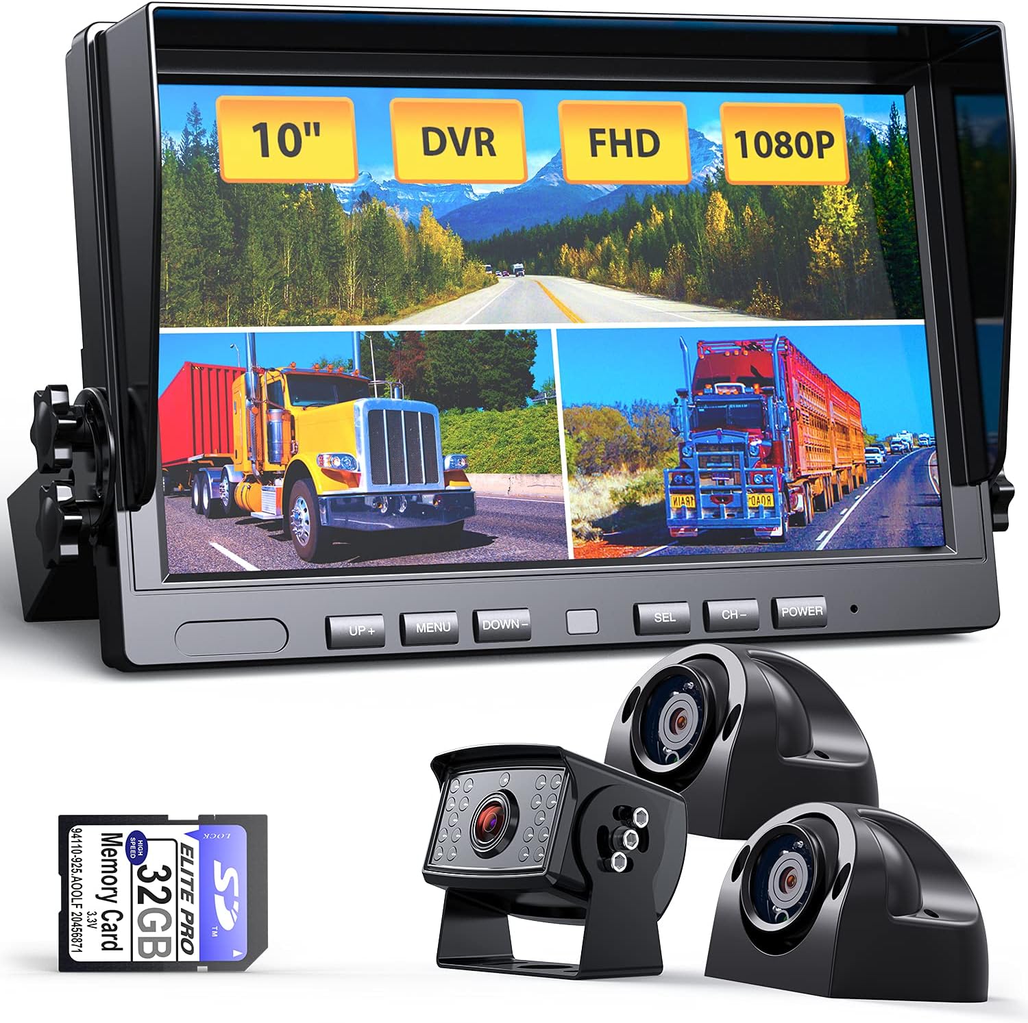 10 Wired 1080P Backup Camera Monitor System Kit