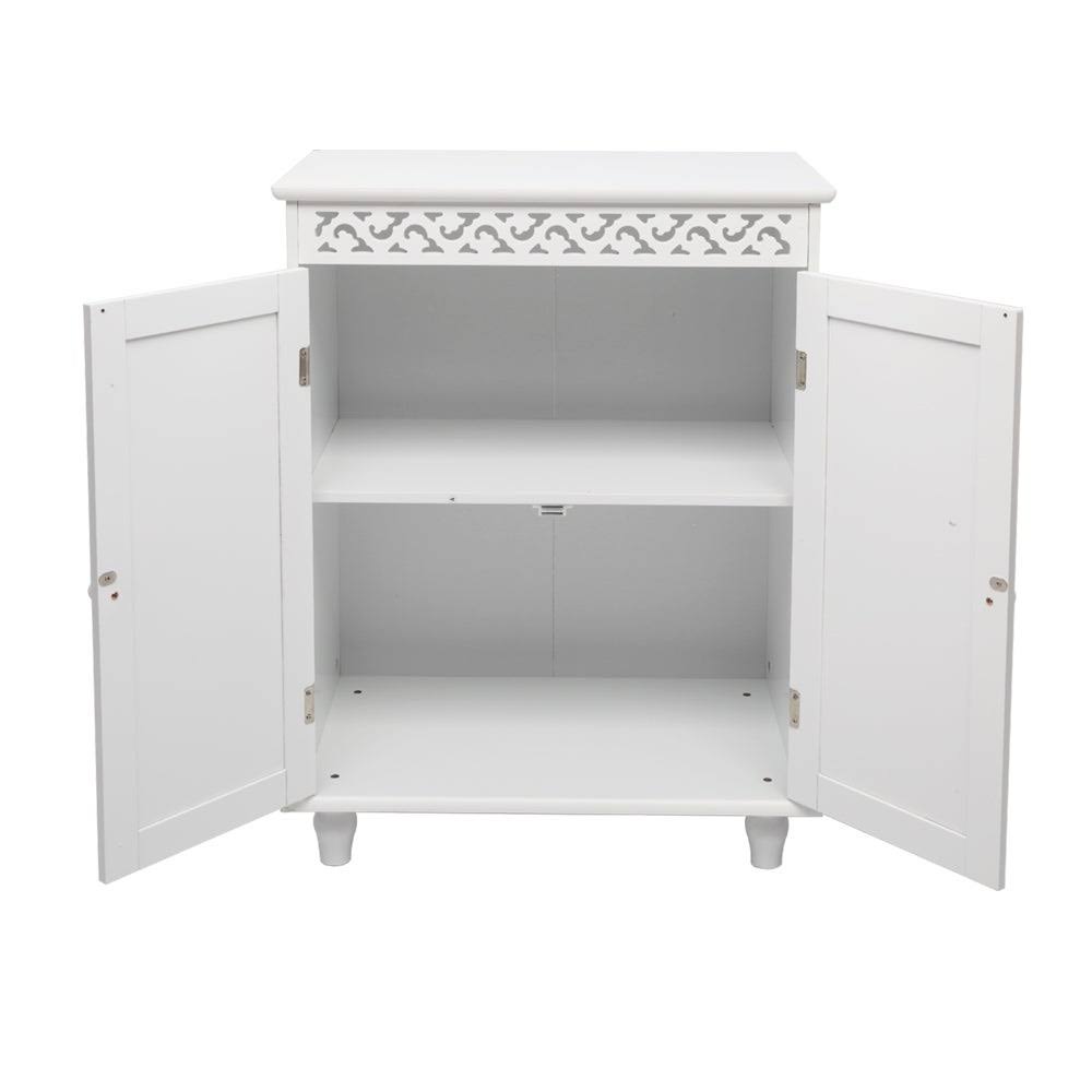 White Carved Double Door Bathroom Storage Cabinet - 23.63x22 x 13.59x22 x 30.32x22 - Glossy