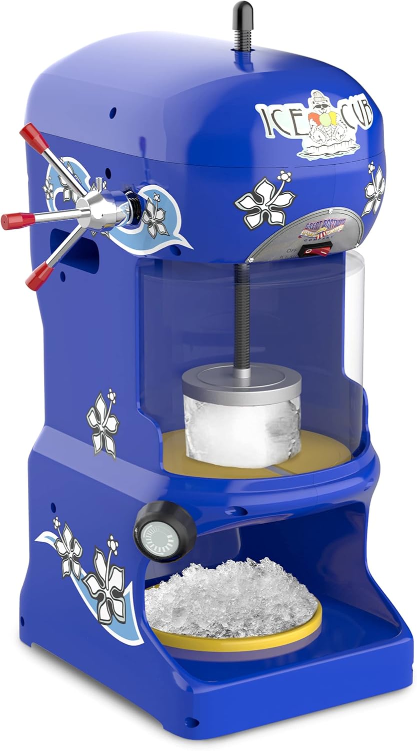 Ice Cub Shaved Ice Machine - Powerful Crushed Ice Maker and Snow Cone Machine for Parties, Concessions, or Events by Great Northern Popcorn (Blue)