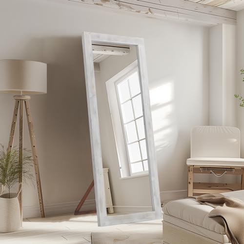 MELOMOIR Rustic Farmhouse Full Length Mirror, 64"x21" Wood Frame Floor Mirror, Free Standing Mirror Leaning Hanging Mirror