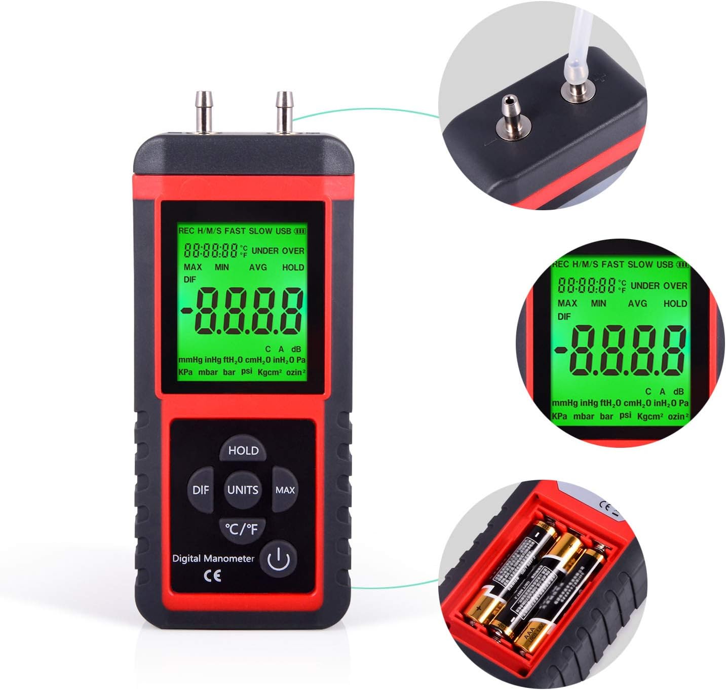 EHDIS Manometer Gas Pressure Tester Digital Air Pressure Meter Differential Pressure Gauge HVAC Gas Pressure Tester Pack of 2