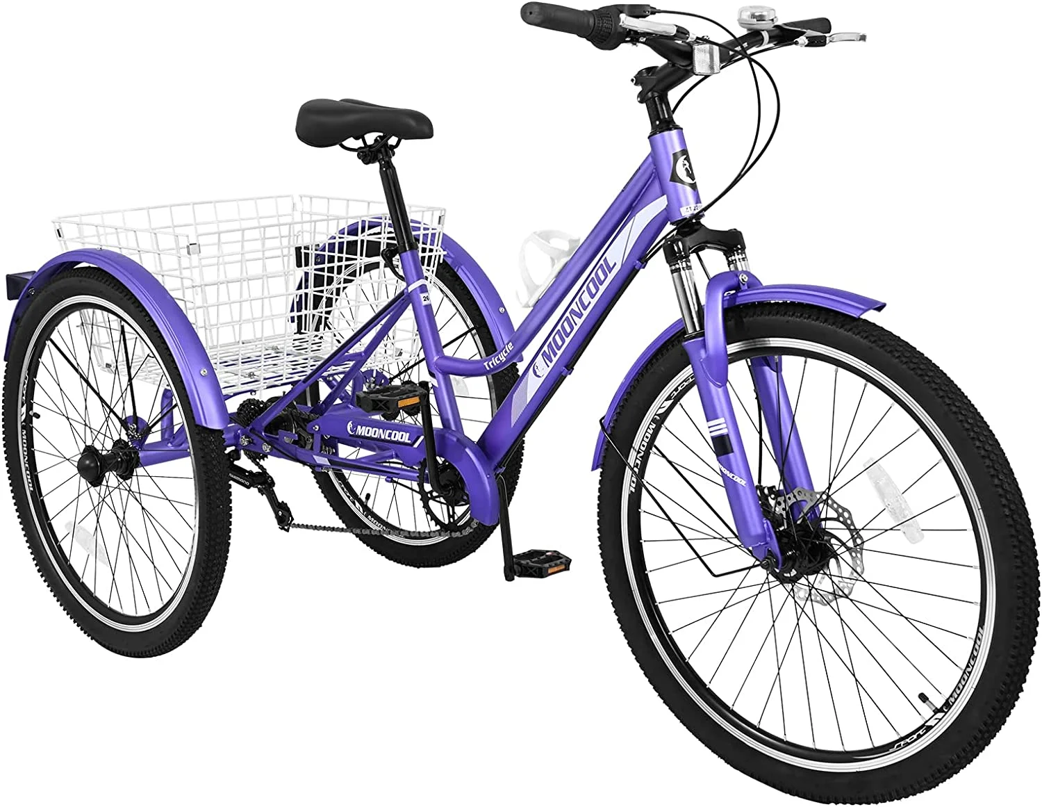 Mooncool Adult Mountain Tricycle, 7 Speed Three Wheel Bike, 24/26/27.5 Inch Adults Trikes for Seniors with Shopping Basket