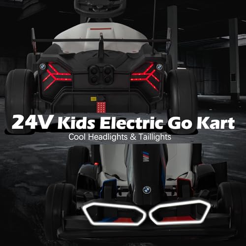 36V Licensed BMW Electric Go Kart, 7.5 MPH Drift Kart with 600W Motor, Outdoor Driftable Kids Race Pedal Go Karting Car w/Adjustable Seat, Lights
