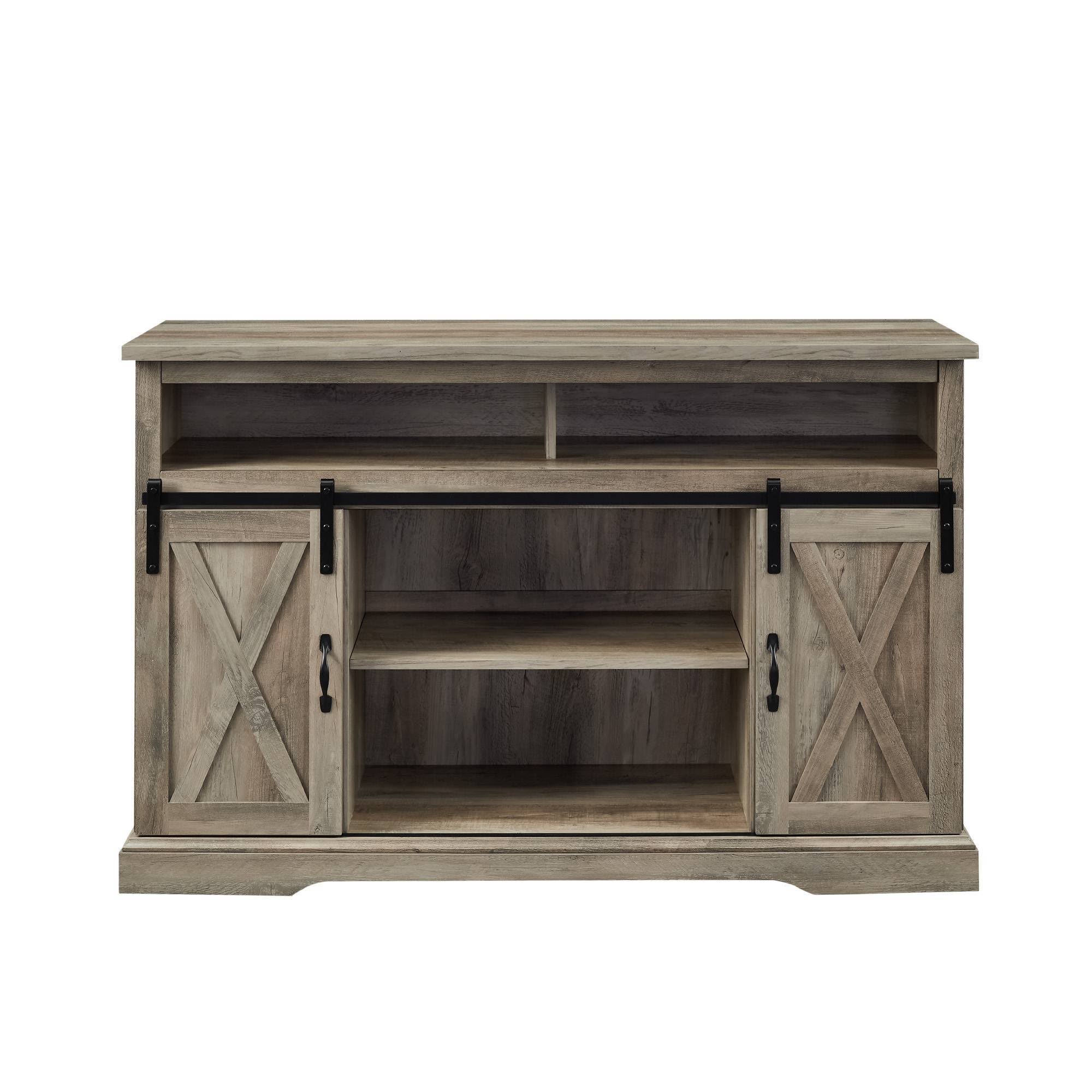 52x22 Sliding Barndoor Modern Farmhouse TV Highboy Storage Stand Gray Wash - Saracina Home