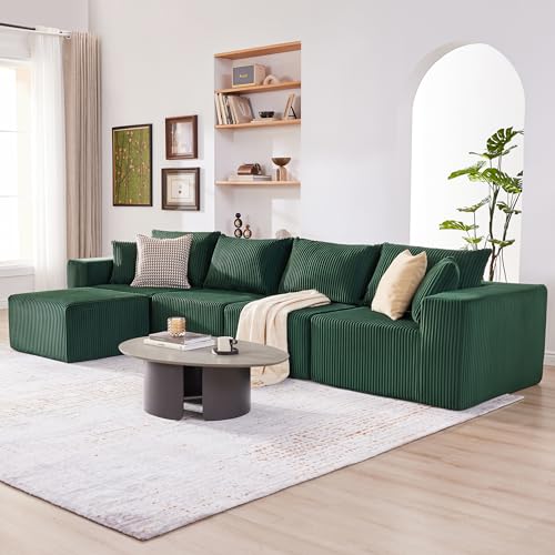 107.4" Cloud Couch Sectional, Modular Sofa with Deep Seat, Plush Corduroy L Shaped Boneless Couch, Convertible Sectional Couches for Living Room