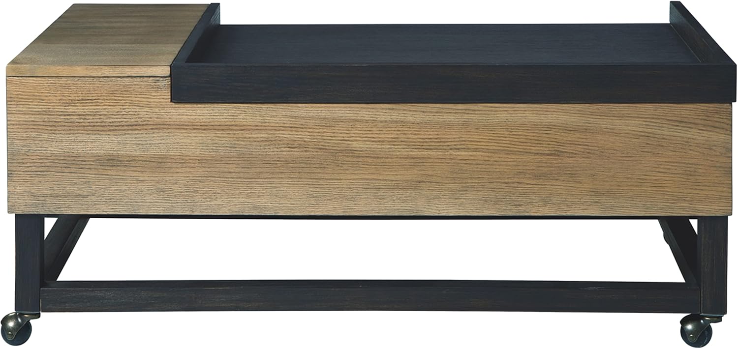 Signature Design by Ashley Fridley Modern Lift Top Cocktail Table with Cupholders and Casters, Light Brown