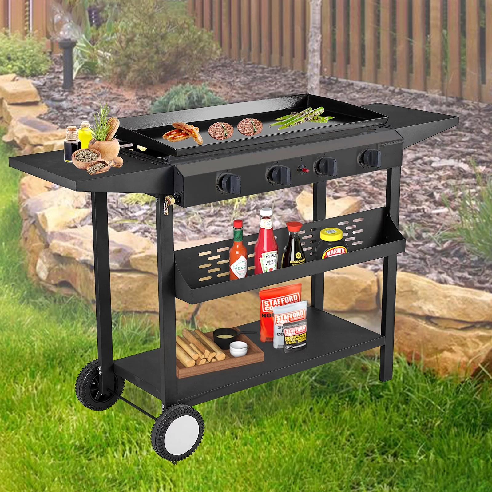 YouYeap 4 Burner Propane Gas Grill Flat Top Griddle Grill, Black