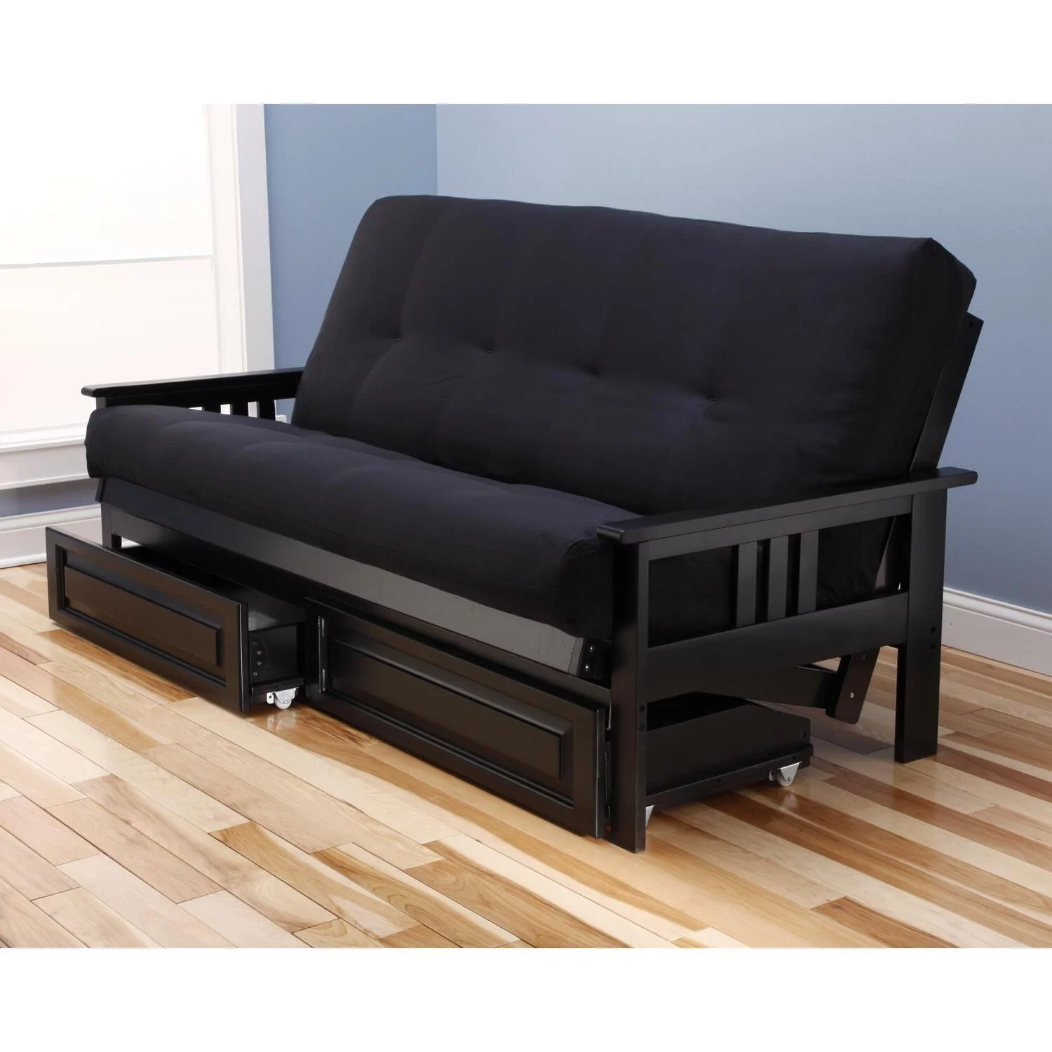 Homestock Southwestern Sanctuary Full Futon Frame with Storage Drawers, Color:Black/Black