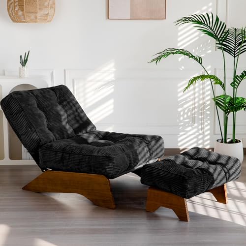 MAXYOYO Accent Chair with Ottoman Adjustable Backrest, Tufted Living Room Chair Upholstered Lounge Chair with Footrest Set