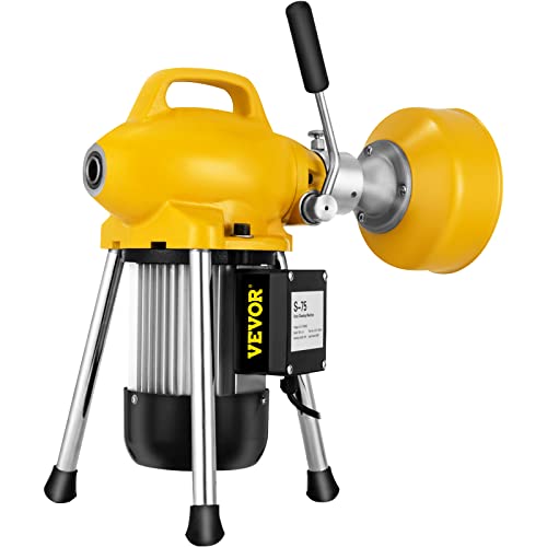 VEVOR 66 Ft x2/3 Cleaner Machine Electric Drain Auger with 2 Cables for 3/4" to 4" Pipes Power Spin with Autofeed Function & 6 Cutters