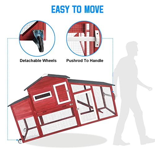 Chicken Coop and Run, Two Story Rabbit Hutch Indoor Outdoor, Wooden Hen House with Nesting Box Rabbit Cage, Ramp, Deep No Leak Pull Out Tray