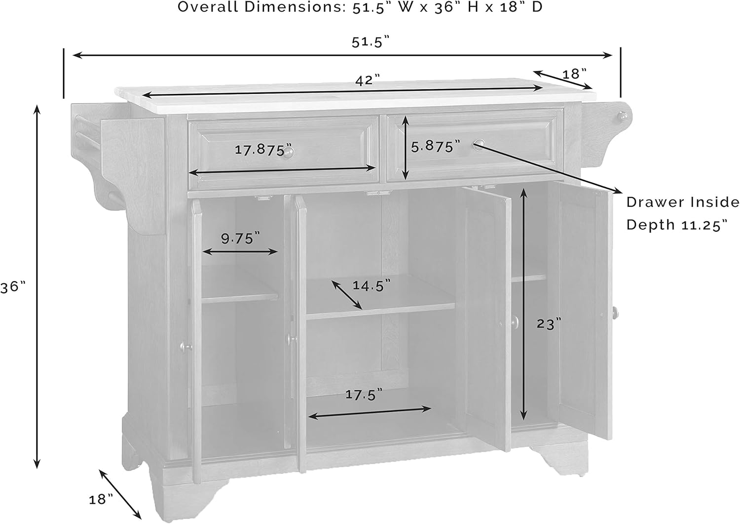 Crosley Furniture Lafayette Full Size Kitchen Island with Solid White Granite Top, White