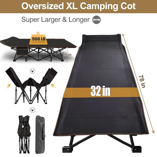 DoCred Folding Camping Cot with Mattress, 2 Pack Heavy Duty Folding Cot for Adults, Portable Sleeping Cot Bed Adults Outdoor Bed with Carry Bag