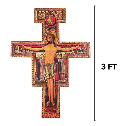 Needzo Large San Damiano Wall Crucifix, Catholic Church Cross Decor, 36 Inches