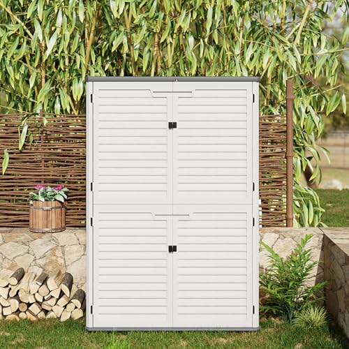 Outdoor Resin Storage Sheds, 64 Cu.Ft Outdoor Waterproof Storage Cabinet for Garage, Tools, Sofa Cushion, Outdoor Storage