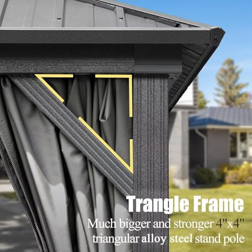 Domi 10’ x 10’ Hardtop Gazebo Metal Frame Canopy with Netting & Curtains