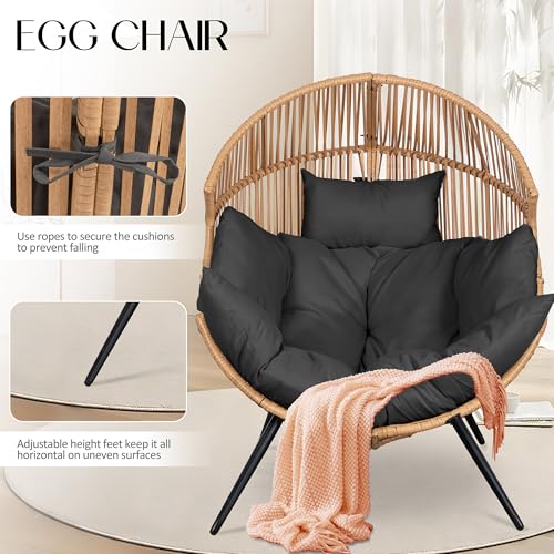 JAMFLY Egg Chair Wicker Outdoor Chairs, Oversized Patio Chair Oversized Lounger Chair with Cushion for Indoor Living Room, Bedroom