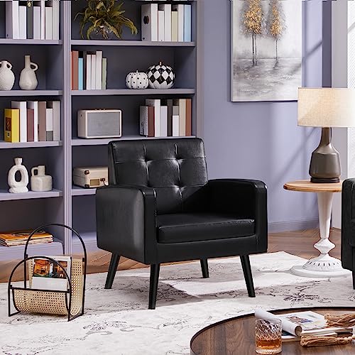 Yaheetech Mid-Century Accent Chairs, PU Leather Modern Upholstered Living Room Chair