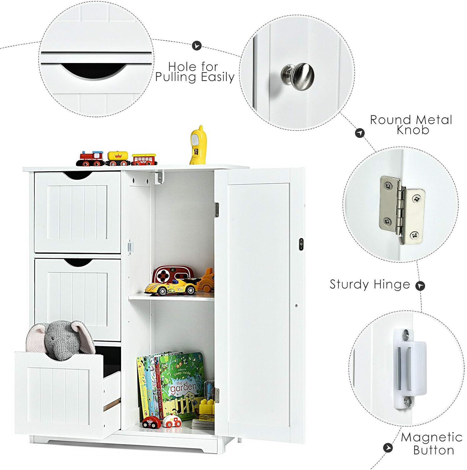 Elegant Design Multifunction Freestanding Bathroom Floor Cupboard Cabinet Storage Organize with 3 Drawer Adjustable Sturdy Durable for Toilet