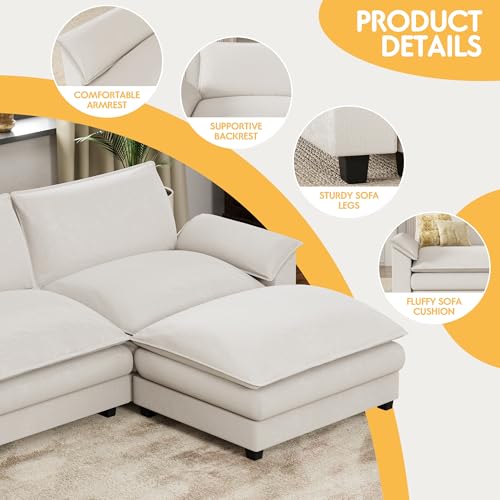 Homall 119" Modular Sectional Sofa, L Shaped Sofa Couch with Reversible Ottoman, DIY Combination Chenille Deep 3-Seat Cloud Couch for Living Room