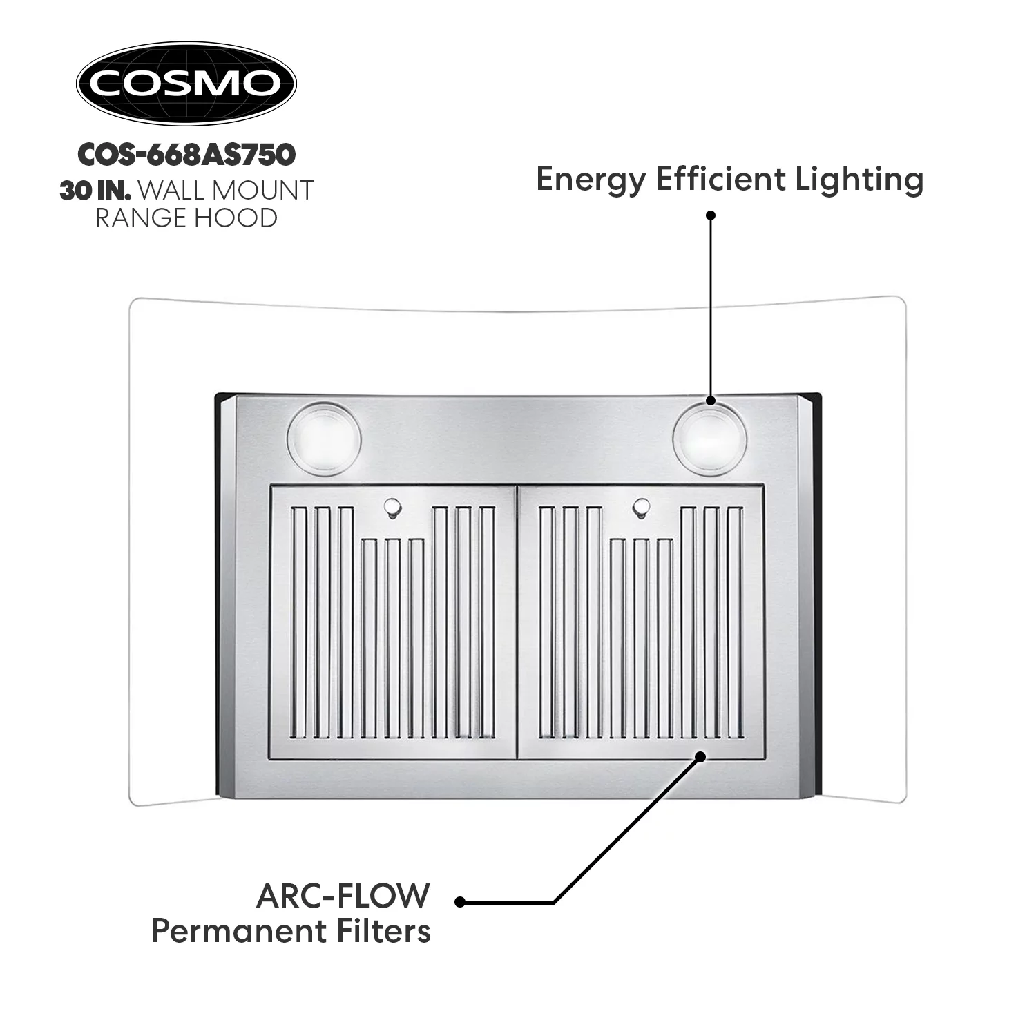 Cosmo 30 in. Ducted Wall Mount Range Hood in Stainless Steel with Touch Controls, LED Lighting and Permanent Filters