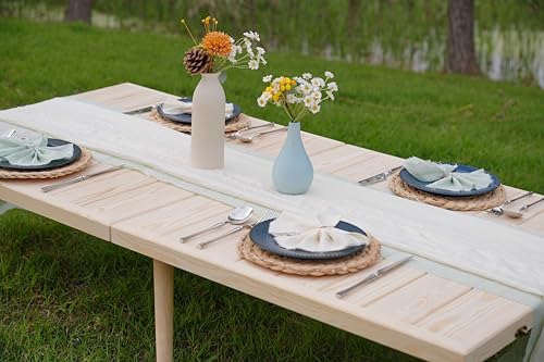 60x30 Inch Folding Picnic Table - Pine Wood Outdoor Boho Table for Beach, Camping & BBQs with Adjustable Legs (13" & 16" Heights), Natural