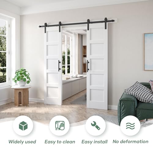 Fredbeck Double 21inx84in White Barn Door and 7FT Sliding Barn Door Hardware Kit Included,Solid,MDF, PVC Surface,DIY Assembly,5-Panel