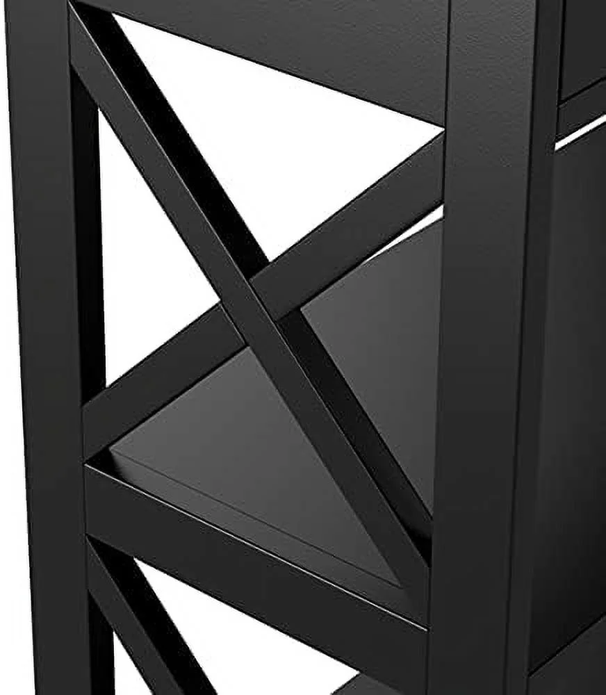 3-Tier Console Table with 1 Drawer and 2 Open Shelves  Narrow Wood Hallway Table Entry Table  X-Shaped Side Sofa Table for Living Room  Easy Assembly