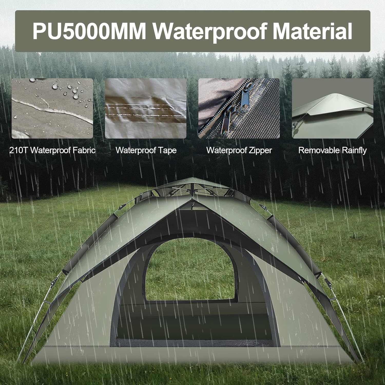 Instant Pop Up Tents for Camping, 2-3 Person Camping Tent Automatic 60s Setup Dome Tent