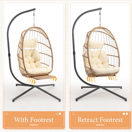 Yechen Hanging Egg Chair with Stand and Footrest for Indoor Outdoor