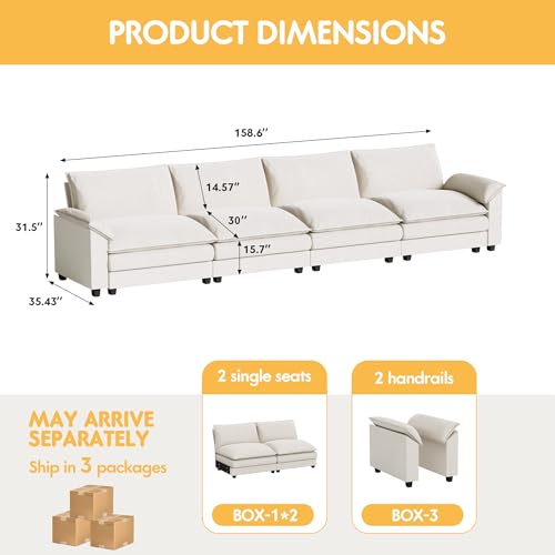 Homall 119" Modular Sectional Sofa, L Shaped Sofa Couch with Reversible Ottoman, DIY Combination Chenille Deep 3-Seat Cloud Couch for Living Room