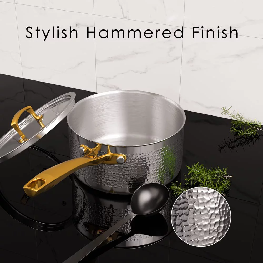 Excellent Homaz life Pots and Pans Set  Tri-Ply Stainless Steel Hammered Kitchen Cookware  Induction Compatible  Dishwasher and Oven Safe  Non-Toxic