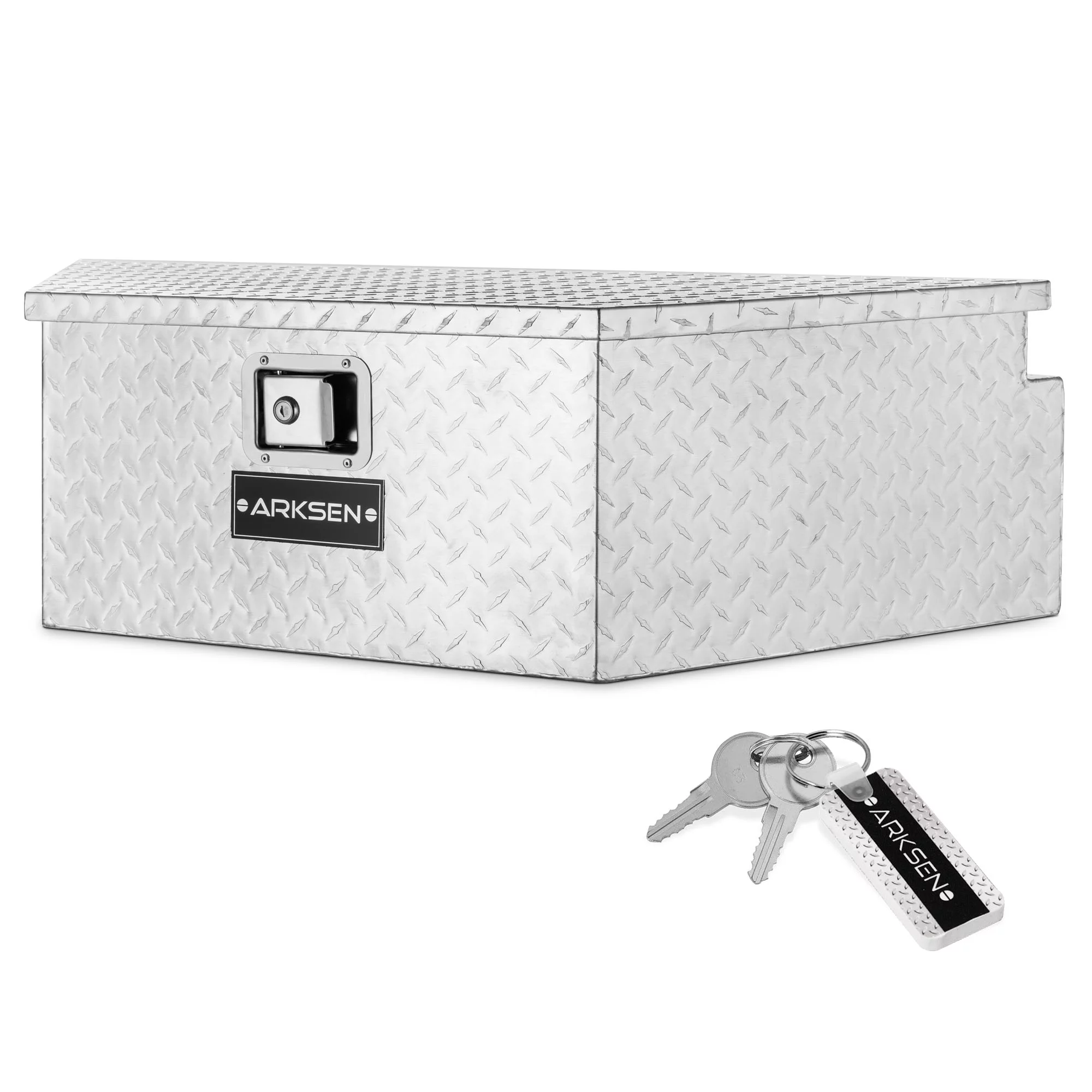 ARKSEN 39 Diamond Plate Aluminum Trailer Tongue Box Pickup Truck Tool Box Storage Organizer With Lock Key, Silver