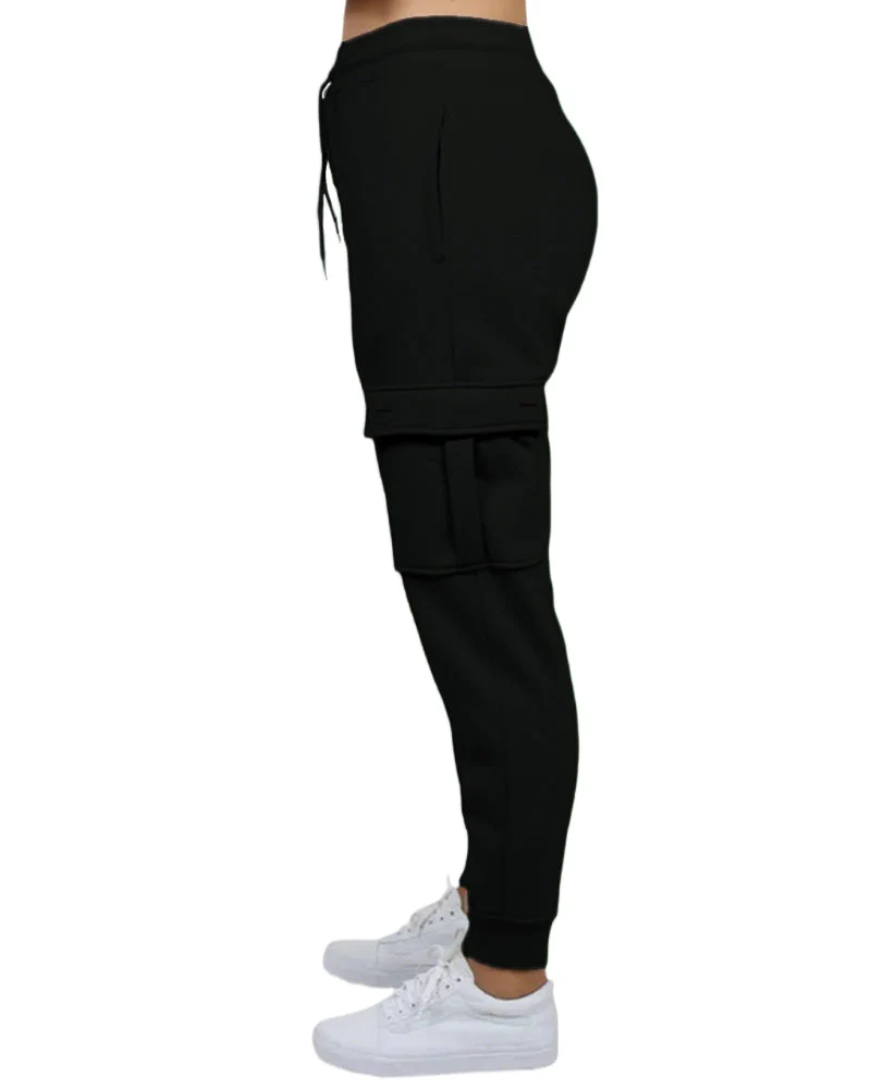 Women's Loose Fit Fleece Jogger Sweatpants with Velcro Cargo Pockets