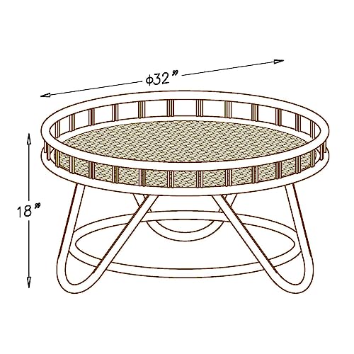 FINECASA Round Rattan Coffee Table, 32'' Wicker Boho Hand-Woven Top