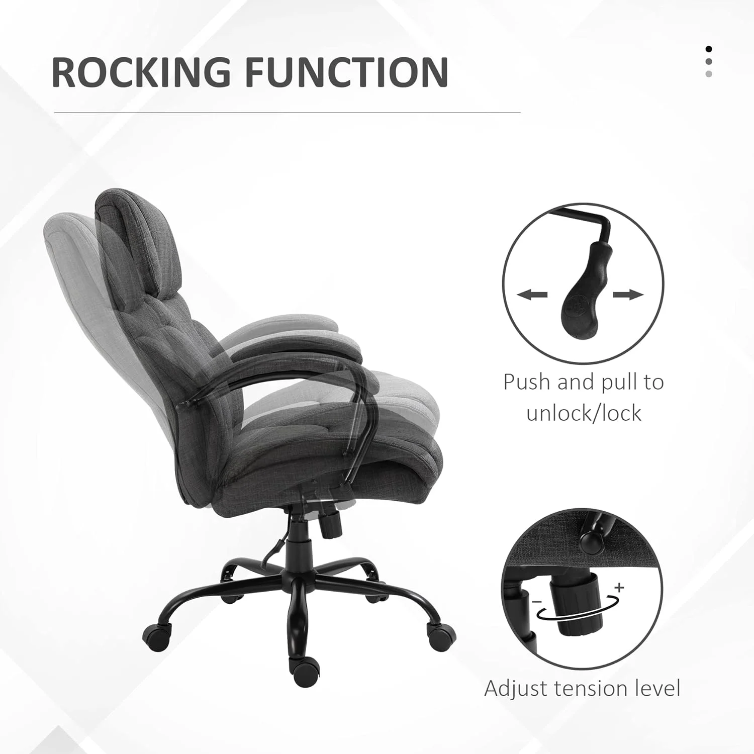 500Lbs Big And Tall Office Chair With Wide Seat, Ergonomic Executive Computer Chair With Adjustable Height, Swivel Wheels And Linen Finish, Dark Grey