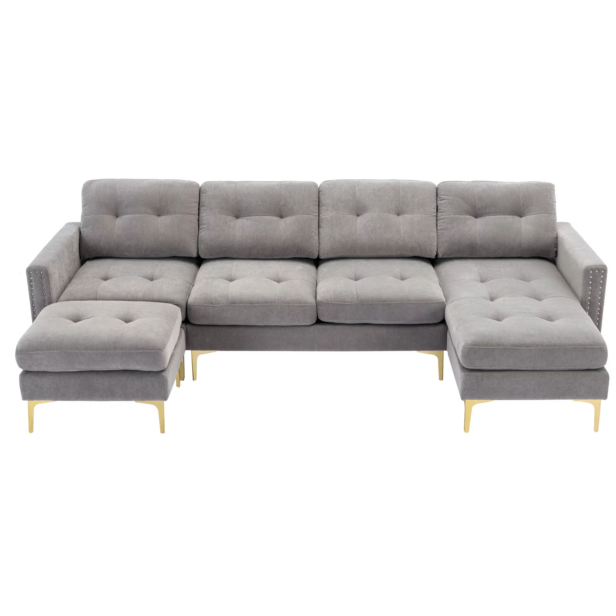 Soges U-Shaped Sectional Sofa with Ottoman, Convertible Couch for Living Room, 5 Seater Sofa, Gray, 110"x54"