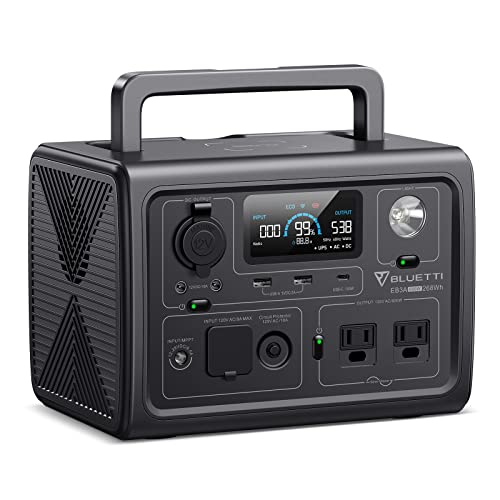 BLUETTI Solar Generator EB3A, 268Wh LiFePO4 Battery Backup w/ 2 600W (1200W Surge) AC Outlets, Recharge from 0-80% in 30 Min.