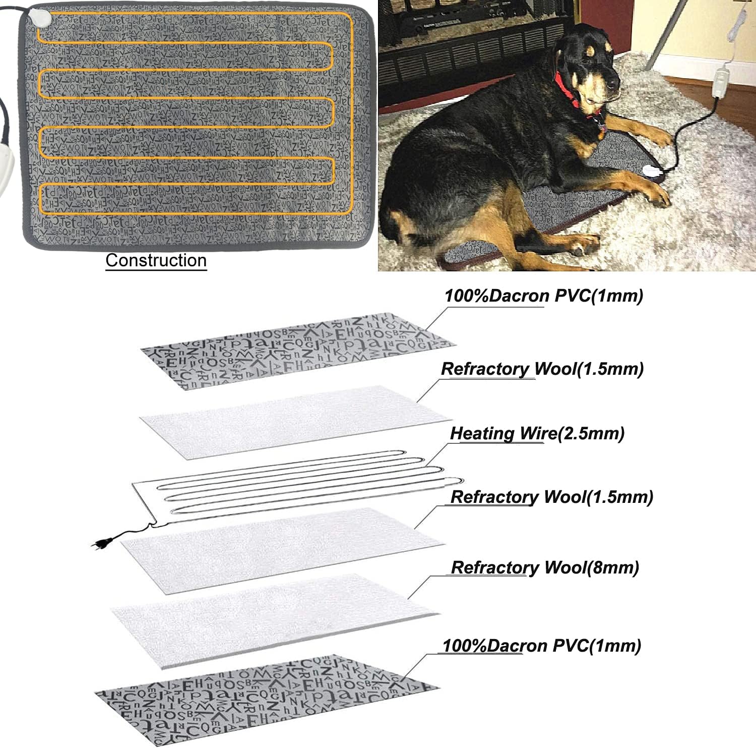 Pet Heating pad Large Heated Dog Bed 34"x21" Cat Heating pad Indoor Electric Dog Heating pad Waterproof Heated Dog House mat Easy Clean