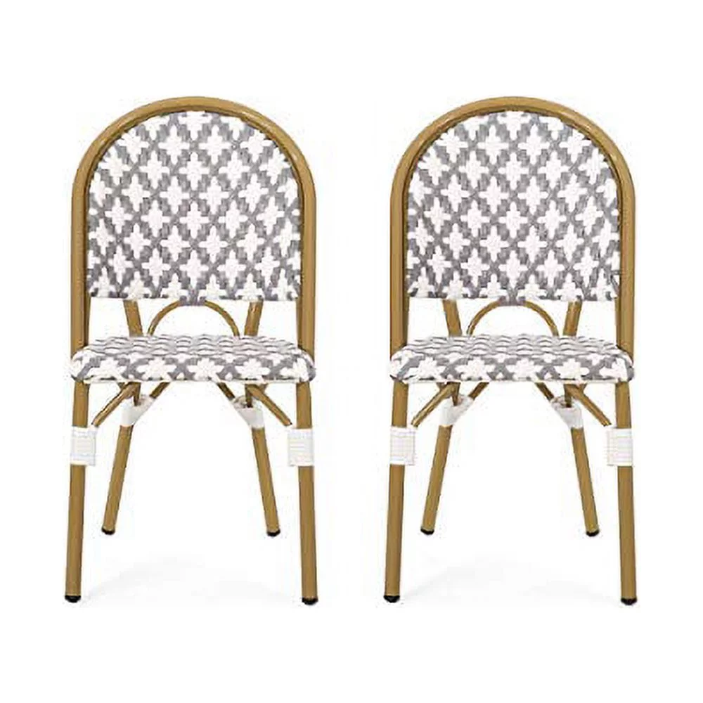 Christopher Knight Home 313259 Anastasia Outdoor French Bistro Chair (Set of 2), Gray + White + Bamboo Print Finish