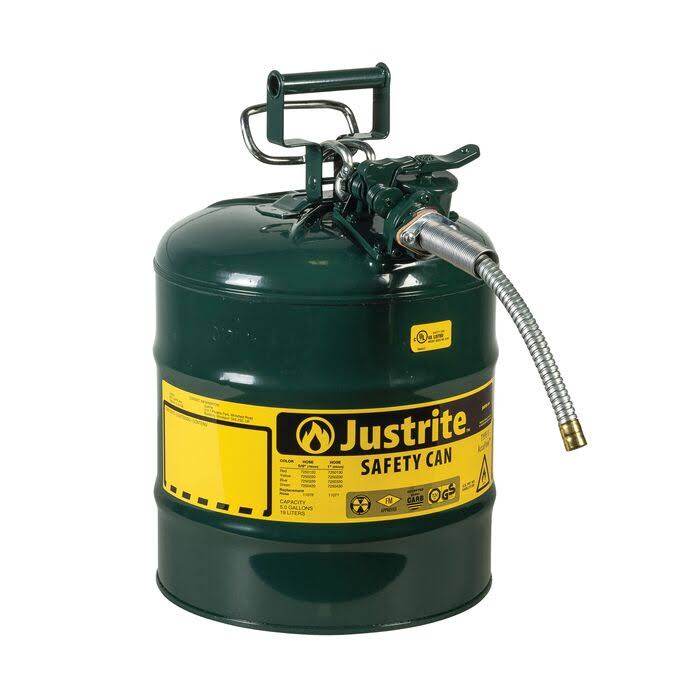 Justrite 5 Gallon Red Safety Can Type II AccuFlow 5/8x22 Hose 7250120