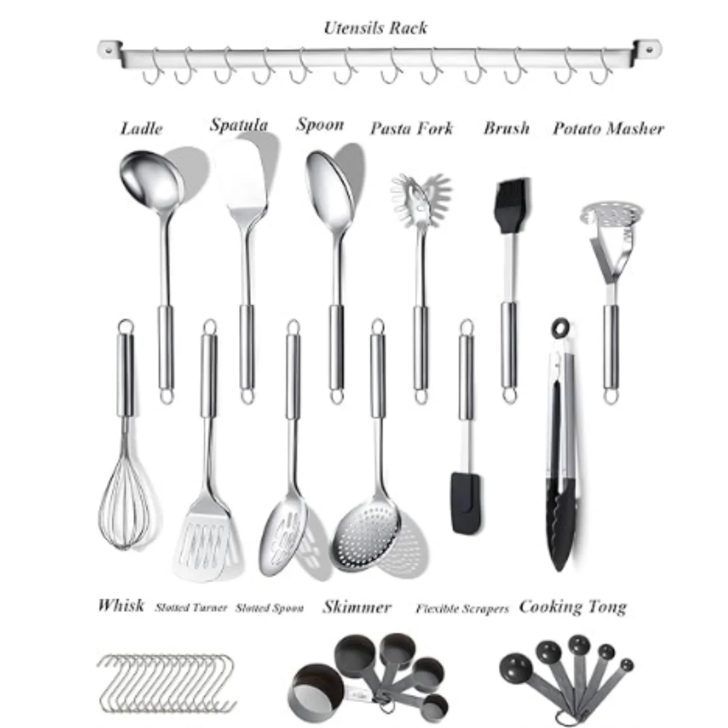 Kitchen Utensils Set 38 Pieces, Stainless Steel Cooking Utensils Set, Kitchen Gadgets Cookware