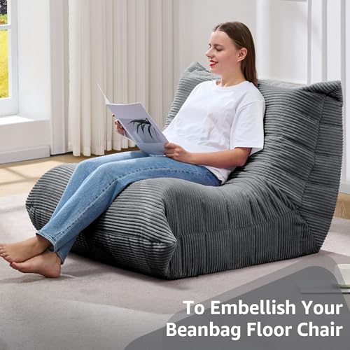 Bean Bag Chairs for Adults Giant Bean Bag Chair Memory Foam BeanBag Chair Big Bean Bag Sofa with Filler Faux Fur Fireside Beanbags Lazy Sofa for