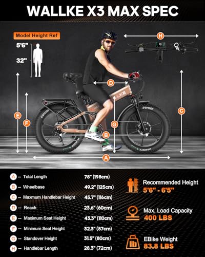 W Wallke Actual 2800W Dual Motor Folding Mountain Electric Bike, 48V 44Ah Battery 170 Mile,26" Fat Tire 35MPH Fast Adult Ebike
