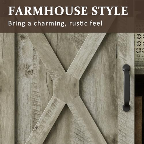 Farmhouse TV Stand for 65+ Inch TV, 34'' Tall Entertainment Center with Sliding Barn Doors
