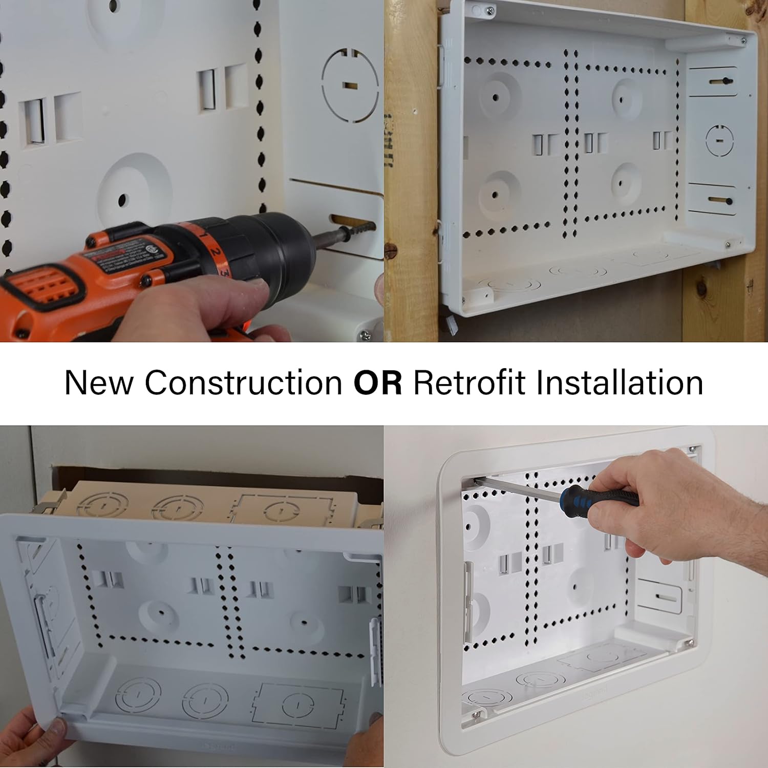 Legrand - OnQ Cable Management, Structured Media Enclosure, in-Wall Enclosure, TV Home Theater Box, Recessed Storage Box, Dual Purpose, 17 Inches