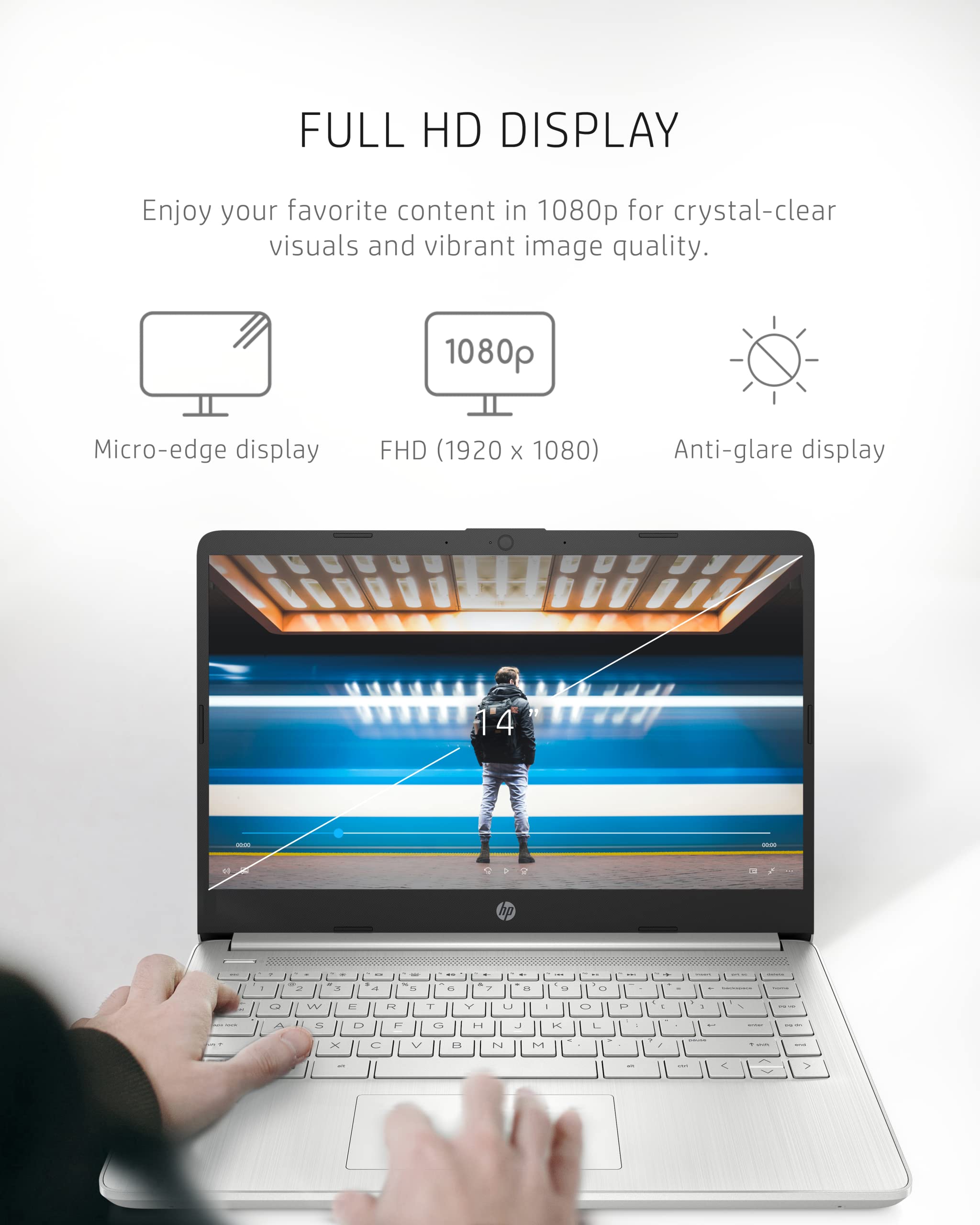 HP 14 Laptop, AMD Ryzen 5 5500U, 8 GB RAM, 256 GB SSD Storage, 14-inch Full HD Display, Windows 11 Home, Thin & Portable