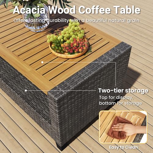 Wisteria Lane 4 Piece Outdoor Patio Furniture Sets, Wicker Conversation Set for Porch Deck, Gray Rattan Sofa Chair with Cushion